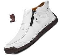 Bottes de conduite en cuir faites à la main pour homme - Bout large - Soutien de la voûte plantaire - Imperméables - Antidérapantes - Confortables - Pour tous les jours et les voyages, blanc, 43.5 EU