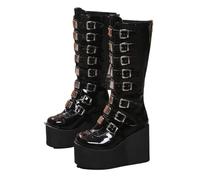 Bottes de cosplay punk femme hiver long tube cuir chevalier botte punk gothique classique noir talon haut talon chaussures hauteur genou, Lumière noire., 39 EU