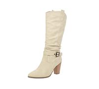 Bottes de Cow-Boy pour Femmes avec Talon Large Bas, Botte à Boucle Tendance, Style Moto, Bout Rond Classique, Bottes Western Tendance Chaussures Boots d'hiver pour un Look Décontracté et Élégant