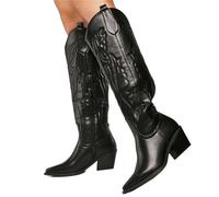 Bottes de cow-girl noires vintage à hauteur du genou, grande taille 43, chaussures western fermeture éclair, bottes cowboy blanches for femmes(Black with zipper,39)