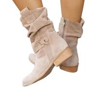 Bottes de cowboy à coupe large pour femme à talon bas avec languettes de traction à enfiler à bout rond et talon épais rétro classiques en faux daim avec fermeture éclair dans le dos et fermeture