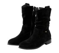 Bottes de cowboy à coupe large pour femme à talon bas avec languettes de traction à enfiler à bout rond et talon épais rétro classiques en faux daim avec fermeture éclair dans le dos et fermeture