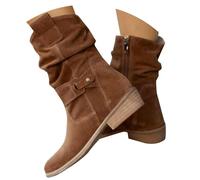 Bottes de cowboy à coupe large pour femme à talon bas avec languettes de traction à enfiler à bout rond et talon épais rétro classiques en faux daim avec fermeture éclair dans le dos et fermeture