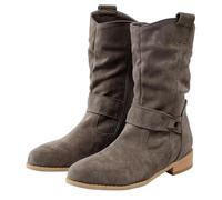 Bottes de cowboy à coupe large pour femme à talon bas avec languettes de traction à enfiler à bout rond et talon épais rétro classiques en faux daim avec fermeture éclair dans le dos et fermeture