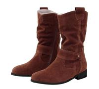 Bottes de cowboy à coupe large pour femme à talon bas avec languettes de traction à enfiler à bout rond et talon épais rétro classiques en faux daim avec fermeture éclair dans le dos et fermeture