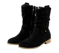 Bottes de cowboy à coupe large pour femme à talon bas avec languettes de traction à enfiler à bout rond et talon épais rétro classiques en faux daim avec fermeture éclair dans le dos et fermeture