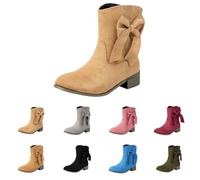 Bottes de cowboy à enfiler pour femme - Style western classique en daim - Bottines courtes - Talon bas - Bout rond - Chaussures de marche élégantes et légères - Antidérapantes, beige, 42.5 EU