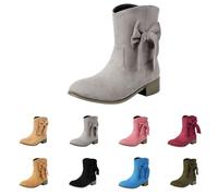 Bottes de cowboy à enfiler pour femme - Style western classique en daim - Bottines courtes - Talon bas - Bout rond - Chaussures de marche élégantes et légères - Antidérapantes, gris, 41.5 EU