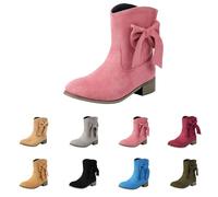 Bottes de cowboy à enfiler pour femme - Style western classique en daim - Bottines courtes - Talon bas - Bout rond - Chaussures de marche élégantes et légères - Antidérapantes, rose, 40 EU