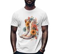Bottes De Cowboy À Fleurs Moderne Manches Courtes Tee T-Shirt Homme Col Rond Men's T-Shirt pour Gym Running Workout XL