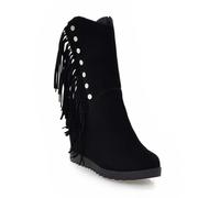Bottes de cowboy à franges pour femme - Talon compensé caché - Bottines à pompon - Tissu brillant en strass - Cuir nubuck - Housse confortable pour fête de mariage dans la rue