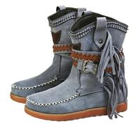 Bottes de cowboy à franges pour femme - Talon compensé caché - Bottines à pompon - Tissu brillant en strass - Cuir nubuck - Housse confortable pour fête de mariage dans la rue