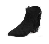 Bottes de cowboy à franges pour femme - Talon compensé caché - Bottines à pompon - Tissu brillant en strass - Cuir nubuck - Housse confortable pour fête de mariage dans la rue