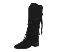 Bottes de cowboy à talons hauts pour femme - Bottes western à franges avec talon bloc - Bottes longues en daim - Bottes de costume traditionnel - Semelles souples - Bottes de transition, Noir , 39 EU