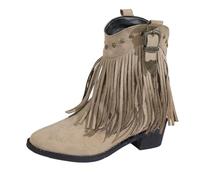 Bottes de cowboy en daim avec franges pour femme - Talon bloc - Bottines de cowgirl - Costume de carnaval - Bottines en cuir - Pour fête occidentale - Costume de carnaval, O beige., 43 EU