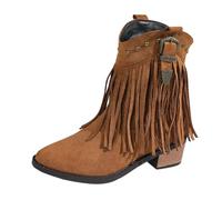 Bottes de cowboy en daim avec franges pour femme - Talon bloc - Bottines de cowgirl - Costume de carnaval - Bottines en cuir - Pour fête occidentale - Costume de carnaval, O Marron., 39 EU