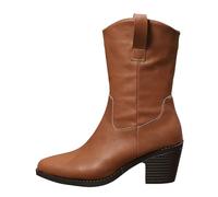 Bottes De Cowboy Femme Talon Haut Bout Pointu Bottes Courtes Western en Similicuir Rétro Style Britannique Antidérapant Léger Elegant Boots Chaussures Automne Hiver (Brown, 41)