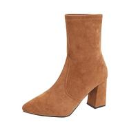 Bottes de cowboy hautes pour femme - Pointure 43 - En daim - Avec talon bloc - Style rétro - Hauteur au genou - Bout pointu - Bottes d'équitation à enfiler, marron, 36 EU