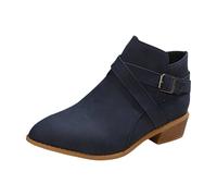 Bottes de cowboy larges à talon bloc avec sangle de cheville pour femme, bottes de cowboy en daim à talon épais, semelle en caoutchouc antidérapante, chaussures occidentales traditionnelles classiques