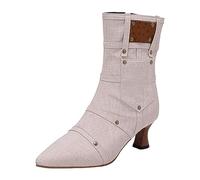Bottes de cowboy occidentales décontractées pour femme - Couleur pure - Bout pointu - Talon haut - Verre à vin - Bottines courtes pour femme - Bottines confortables pour femme, Rose, 38 EU