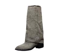 Bottes de cowboy pliables pour femme - Talon bloc - Bout pointu | Bottes au-dessus du genou en cuir pour femme - Vintage - Casual - Bottes western confortables - Chaussures médiévales larges
