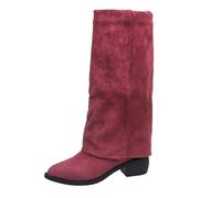 Bottes de cowboy pliables pour femme - Talon bloc - Bout pointu | Bottes au-dessus du genou en cuir pour femme - Vintage - Casual - Bottes western confortables - Chaussures médiévales larges