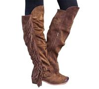 Bottes de cowboy pour femme avec frange - Bottes western en daim - Bottes de moto hautes - Bottes d'équitation à enfiler - Bottes longues - Bottes d'hiver, marron, 40