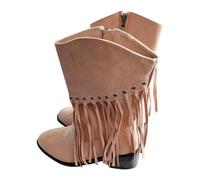 Bottes de cowboy pour femme avec franges, bottes à franges, style rétro, à enfiler, avec fermeture éclair latérale, tube central, talon bloc, bottes d'extérieur pour femme, kaki, 40 EU