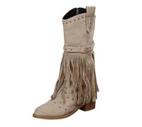 Bottes de cowboy pour femme avec franges - Chaussures d'hiver pour femme - 38 - Élégantes - Bottes d'hiver chaudes - Bottes de motard - Bottes de cowboy légères - Bottes western, beige, 43 EU