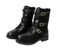Bottes de cowboy pour femme avec semelle plateforme réglable, en cuir | Bottines pour femme avec talon, bottes de randonnée, pieds larges, sangles à boucle et fermeture éclair latérale