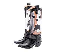 Bottes de cowboy pour femme avec talon bloc - Bottes de pluie pour femme - Bottes mi-hautes en caoutchouc imperméables - Tige transparente - Bottes de transition - Antidérapantes - Bottes d'équitation