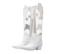 Bottes de cowboy pour femme avec talon bloc - Bottes de pluie pour femme - Bottes mi-hautes en caoutchouc imperméables - Tige transparente - Bottes de transition - Antidérapantes - Bottes d'équitation