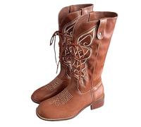 Bottes de cowboy pour femme - Avec talon - Moyennes - Hautes - Bottes western - Bout pointu - Bottes de randonnée - Bottes de randonnée - Bottes pour l'automne - Avec lacets - Bottes à talons bas
