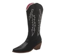 Bottes de cowboy pour femme - Bottes d'équitation western pour femme - Avec talon bloc - Bottes d'hiver en dentelle - Bottes de randonnée vintage - Grandes tailles - Bottes Chelsea, Noir , 45 EU