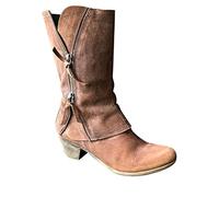 Bottes de cowboy pour femme - Bottes mi-mollet larges et décontractées - Style vintage et élégant - Talon bas épais classique - Fermeture éclair latérale - Confortables - Bottes occidentales pour