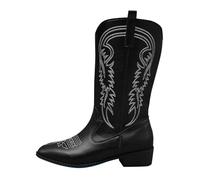 Bottes de cowboy pour femme - Bottes western mi-mollet brodées - Chaussures de cowgirl pour femmes - Broderie Big Yards - Manches - Bottes féminines - Nouvelle Europe et les États-Unis - Mode