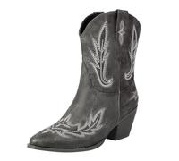 Bottes de cowboy pour femme, bottines de cowboy cowgirl occidentales à talons bas et épais à bout carré - Bottines courtes d'automne confortables brodées - Bottes mi-mollet rétro, gris, 38.5 EU