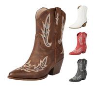 Bottes de cowboy pour femme - Confortables et élégantes - Vintage - Brodées - À enfiler au quotidien - Bout pointu - En cuir - Chaussures décontractées pour le travail, les voyages, marron, 39.5 EU