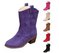 Bottes de cowboy pour femme, coupe large, mi-mollet, imperméables, confortables, à talon épais brodé, chaussures de mariage occidentales classiques, rétro, bout pointu, style concert campagnard pour