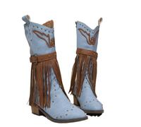 Bottes de cowboy pour femme - En cuir - Avec franges - Élégantes - Avec talon - Bottes d'équitation médiévales - Bottes de cowboy - Rivets - Bottes western - Avec fermeture éclair - Talons hauts, bleu