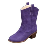 Bottes de cowboy pour femme - Moyennes - Hautes - Bottes western pour femme - Bottes courtes avec talon bloc - Bottes à enfiler - Couleur unie - Bottines basses vintage - Grandes tailles - Bottes