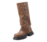 Bottes de cowboy pour femme - Tige large - Bottes longues pour femme - Noir - Talon bloc - Bottes de locomotive - Usure - Bottes de trekking - Douces et confortables - Antidérapantes - Semelle épaisse
