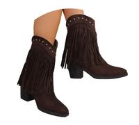 Bottes De Cowboy Pour Femme Vintage Avec Franges Brodées Et Rivets | Bout Carré Western Bootie Automne Hiver Boots Confortables Chaussures Bottines Gothiques Classique Casual Fashion
