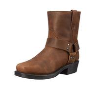 Bottes de cowboy vintage à bout carré avec fermeture éclair latérale pour hommes Bottes de moto en cuir avec harnais pour hommes, marron foncé, 42 2/3 EU
