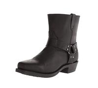 Bottes de cowboy vintage à bout carré pour homme avec fermeture éclair latérale Bottes de cuir de moto pour homme avec harnais, Noir , 41 1/3 EU