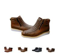 Bottes de cowboy western artisanales Zenfaze, bottes orthopédiques Petatillo en cuir à bout carré for homme avec double fermeture éclair latérale(Khaki,8.5)