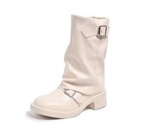 Bottes de cowboy western avec semelle mi-haute, bout rond et boucle avec talon épais pour un usage quotidien, Blanc., 37 EU