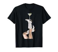 Bottes de Cowboy Western et Verre à Martini et Olives sur Fond Rose T-Shirt