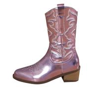 Bottes de cowboy western pour femme en cuir verni mi-mollet avec motif brodé, fermeture éclair latérale, bout pointu, bottes d'automne pour femme, rose, 37.5 EU
