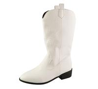 Bottes de cowboy western pour femme - Taille mi-large - Motif brodé - Cuir verni - Bout pointu - Bottes d'automne pour femme, blanc, 37 EU